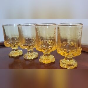 Vintage 1970s Tiffin Franciscan Madeira Cornsilk Yellow Glass Drinkware 4 Pieces